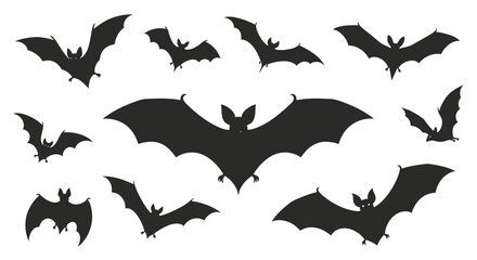 Spooky bats flying in formation, perfect for Halloween designs, invitations, or themed parties, adding a touch of eerie charm to your creative projects