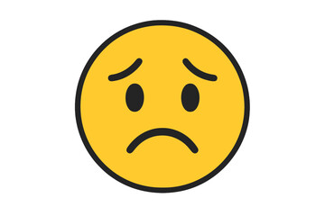 Sad emoji face vector icon. Unhappy emoticon. Concept of disappointment, sorrow, grief, depression, bad mood. Negative emotion symbol. Disappointed smiley character illustration.