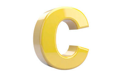 Transparent Background 3D Glossy yellow Capital Letter C with Reflective Shine