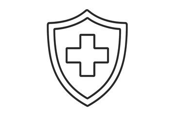 Obraz premium Medical shield with cross line icon. Health protection and insurance concept. Healthcare safety symbol. Vector illustration for immunity, hospital, first aid, and pharmacy logo.