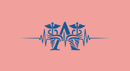 A blue medical symbol on a salmon background