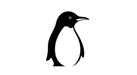 Sleek black penguin silhouette on white, facing right with a dark eye