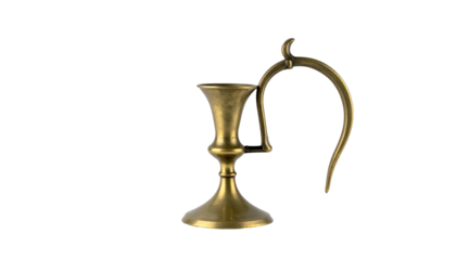 Golden antique candle holder with curved handle