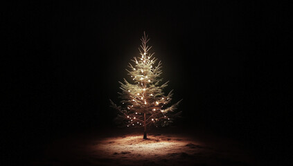 Minimalistic Christmas tree with lights and copy space