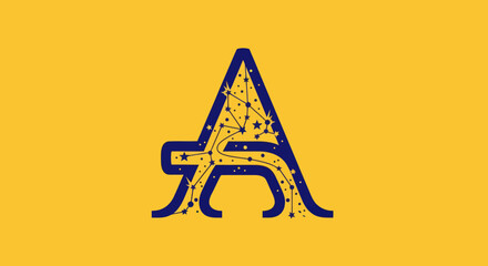 stylized letter 'A' with star constellation on yellow © Alienmarsh
