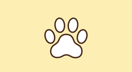 Cartoon paw print on pale yellow background