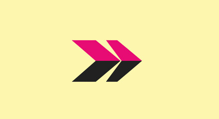 Two arrows offset, pink and black, on light yellow backdrop