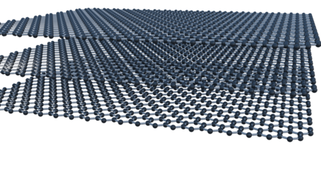 Graphite molecule close up. 3D Molecular model of graphite layer. Graphite consists of layers of carbon atoms, each bonded to three neighbors in a hexagonal, honeycomb-like structure called graphene