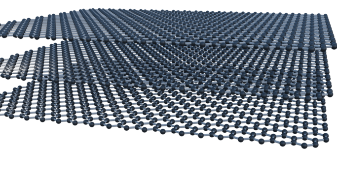 Graphite molecule close up. 3D Molecular model of graphite layer. Graphite consists of layers of carbon atoms, each bonded to three neighbors in a hexagonal, honeycomb-like structure called graphene