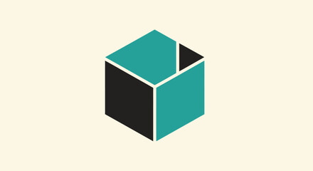 Isometric cube with teal and black facets