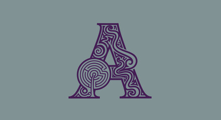 Ornate purple 'A' logo with a maze