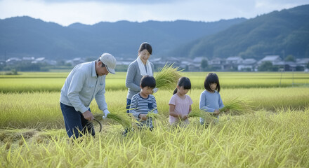 稲刈りの収穫体験 日本の米農家