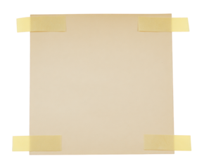 Blank Square Paper Sheet Attached with Yellow Tape white isolated on a transparent background