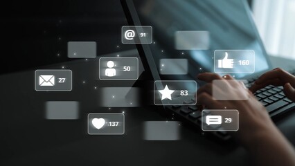 Social media engagement with interaction metrics showing comments, social media reactions, social media messages, and social media connections. Marrow