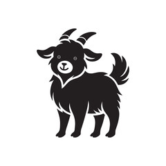 Cute Baby Goat Silhouette Vector Illustration on White Background
