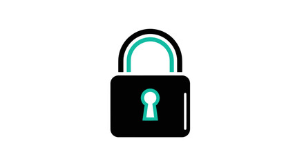 Stylized padlock icon, black and turquoise, on white