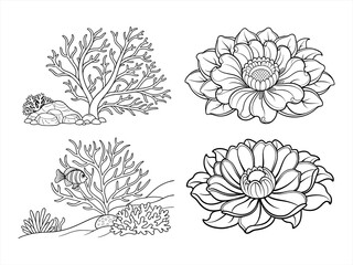 coloring page line art the flower black vector bundle