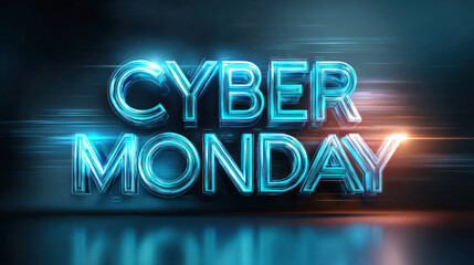 Cyber Monday promotional concept with glowing neon text and dynamic light effects, representing online shopping excitement and digital sales
