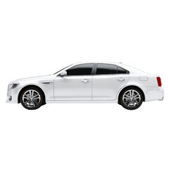 Naklejka premium Sleek white luxury sedan parked on a clean surface during a bright day