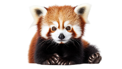 Cute red panda with fluffy tail and distinctive facial markings is isolated on transparent background. Its curious expression and soft fur make it adorable subject for wildlife enthusiasts