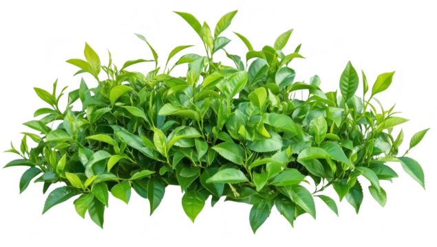 A lush green shrub featuring leaves. a healthy and thriving plant. set against a clean white background. ideal for nature-themed designs or gardening resources