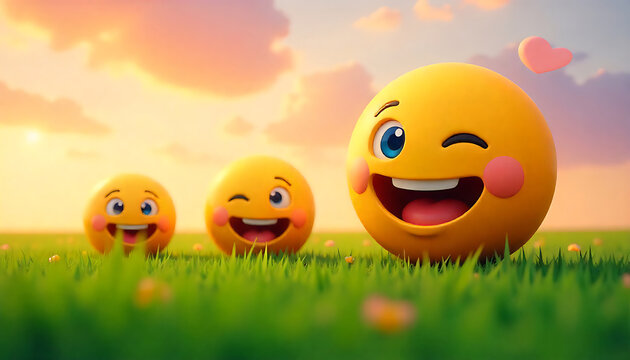 Happy Emojis Winking at Sunset - Powered by Adobe