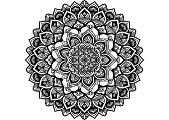 Intricate mandala coloring page with detailed floral and ornamental line art design. Perfect for relaxation, mindfulness practice, yoga, meditation, stress relief, and creative art therapy activities.