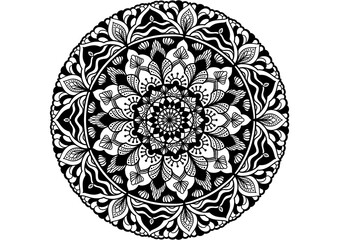 Intricate mandala coloring page with detailed floral and ornamental line art design. Perfect for relaxation, mindfulness practice, yoga, meditation, stress relief, and creative art therapy activities.