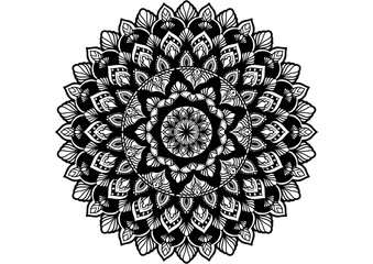Intricate mandala coloring page with detailed floral and ornamental line art design. Perfect for relaxation, mindfulness practice, yoga, meditation, stress relief, and creative art therapy activities.