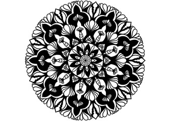Intricate mandala coloring page with detailed floral and ornamental line art design. Perfect for relaxation, mindfulness practice, yoga, meditation, stress relief, and creative art therapy activities.