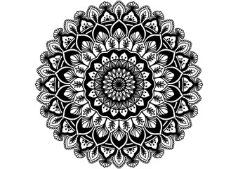 Intricate mandala coloring page with detailed floral and ornamental line art design. Perfect for relaxation, mindfulness practice, yoga, meditation, stress relief, and creative art therapy activities.