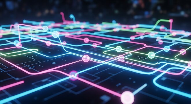 A complex network of glowing lines and nodes creates a captivating visual representation of data flow.