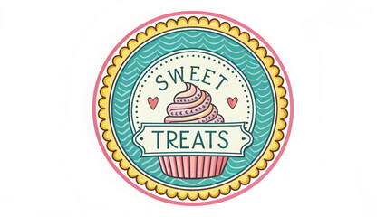 Obraz premium Sweet Treats cupcake logo with hearts dessert confection