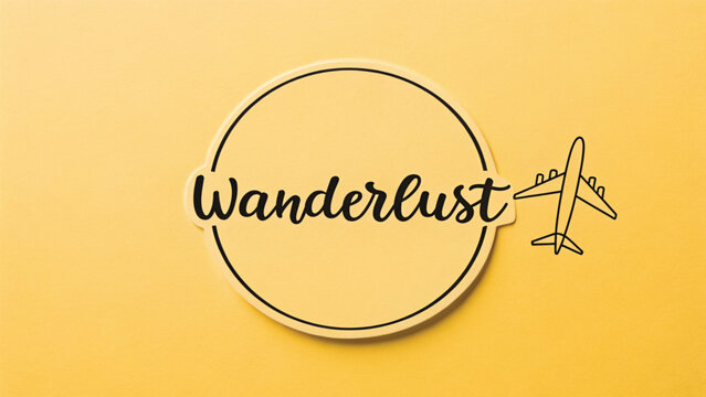 Wanderlust Text with Airplane Graphic on Yellow Background