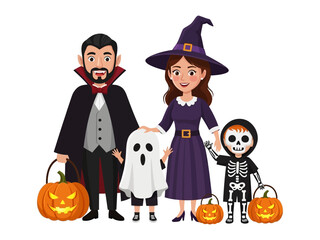 Halloween Family Portrait: A spirited family embraces the Halloween spirit with charming costumes and glowing jack-o'-lanterns, capturing the essence of spooky family fun.