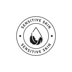 Minimalist feather sticker for skincare and cosmetic products. Concept of delicate and sensitive skin, hypoallergenic care, and natural beauty branding for cosmetic labels and packaging.