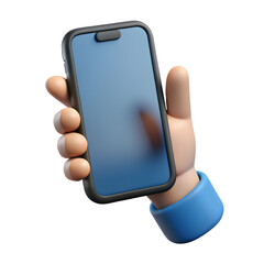Cartoon hand holding a modern smartphone with a blank screen
