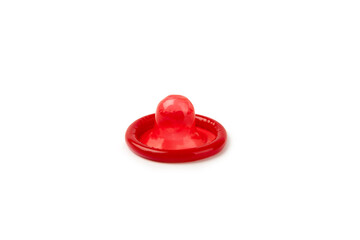 Condoms isolated on white background. Colorful fruit-colored condoms in packaging. Safe sex concept. Contraceptive. Different birth control methods. Aids prevention. World AIDS Day. Sexual health.