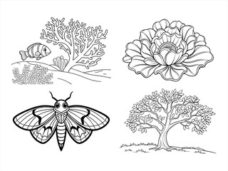 coloring page line art the moth black vector bundle
