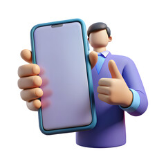 3d character holding a smartphone and giving a thumbs up gesture