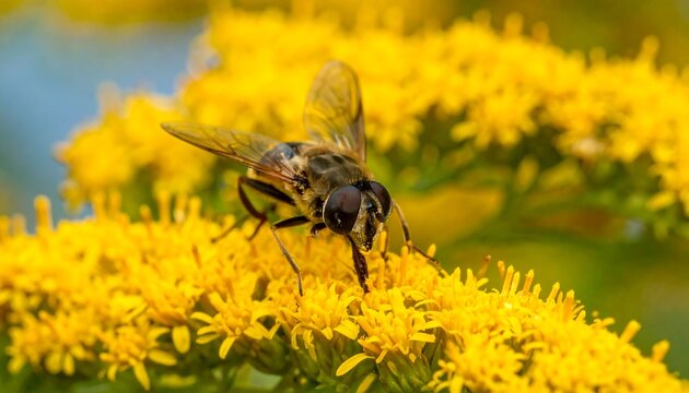 Close-up of fly on bright yellow flowers - Powered by Adobe