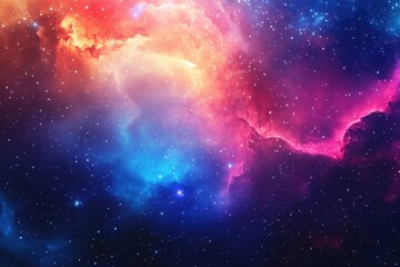 Vibrant cosmic nebula with shades of purple, blue, and orange illuminating the night sky