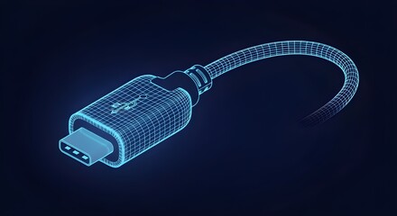 USB-C charging cable Blue Wireframe USB Type C to USBA Adapter with USB Symbol USB A cable