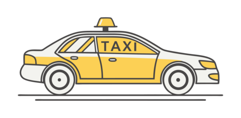 Classic Yellow and White Taxi Cab Illustration. City Transportation Vehicle Graphic. Hand-Drawn Taxi Car isolated on transparent background.