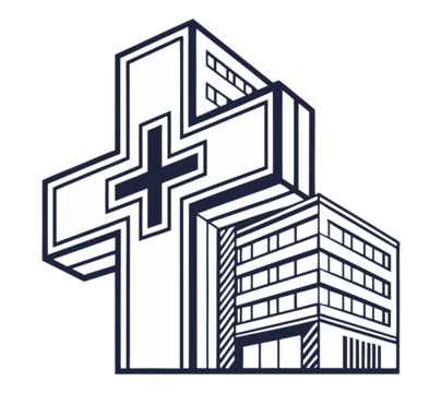 Graphic Stylized Cross in Front of Building. Monochromatic Linocut Architecture and Symbol. Bold Black and White Cross Illustration isolated on transparent background.