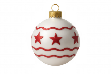Christmas bauble decoration with red stars and wavy stripes, celebrating festive holiday season, transparent background