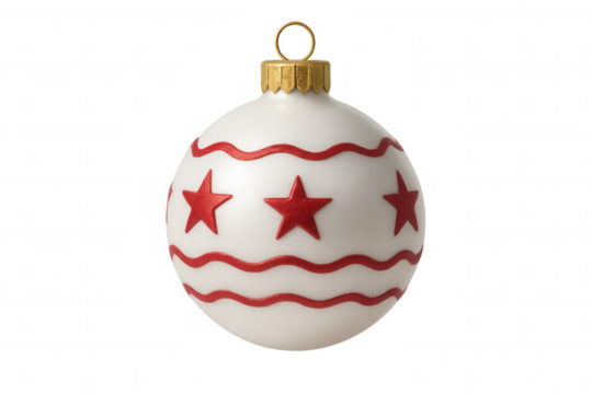 Christmas bauble decoration with red stars and wavy stripes, celebrating festive holiday season, transparent background - Powered by Adobe