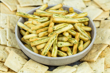 Bread sticks and crackers
