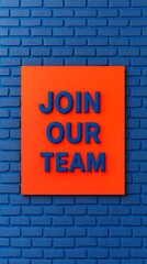 Fototapeta premium A vibrant orange sign on a blue brick wall reads 