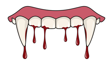Frighteningly realistic vampire fangs dripping with fresh blood, perfect for Halloween and horror themes.